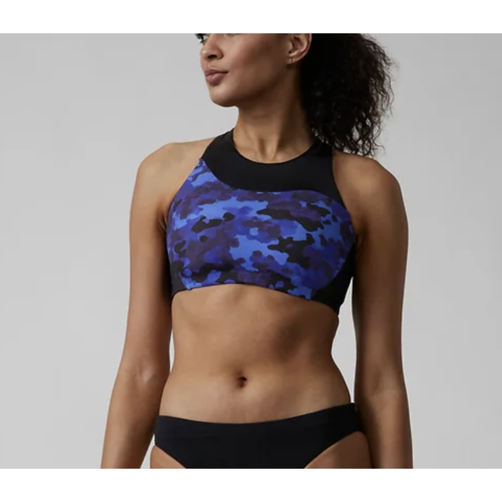 Athleta Freestyle Camo High Neck Bikini Top | Sz MED, Blue, Black NWT